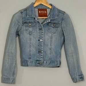 Bitten SJP Cropped Denim Jacket XS Fitted Stretch Jean Jacket